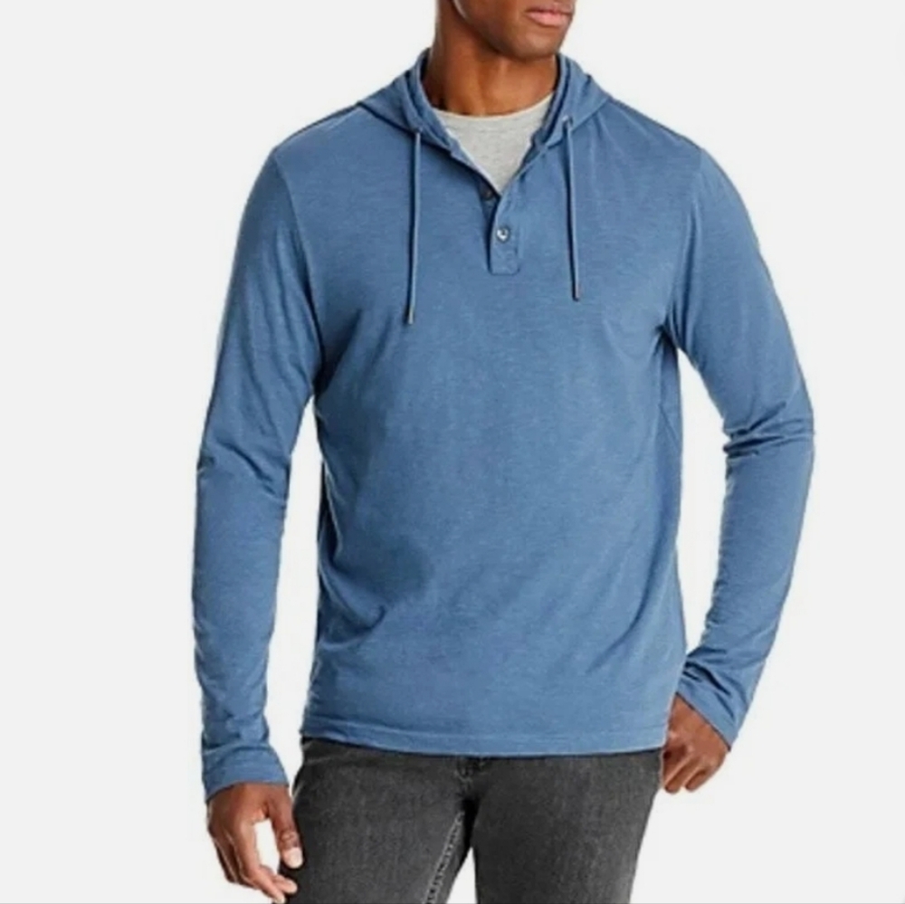 Michael Kors Men's 100% Cotton Henley Hoodie in Nassau Teal‎ Sz Smal